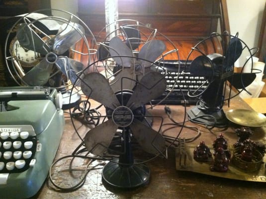 Love the antique fans, little Buddhas, and typewriters.