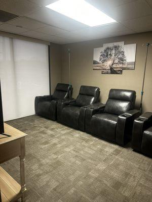 One of 2 Spa rooms where you can eat lunch, watch tv, do some work on your laptop, or even take a nap while your infusion is running!