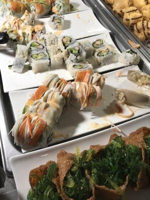 A disarray of sushi rolls is one of Chen's offerings.