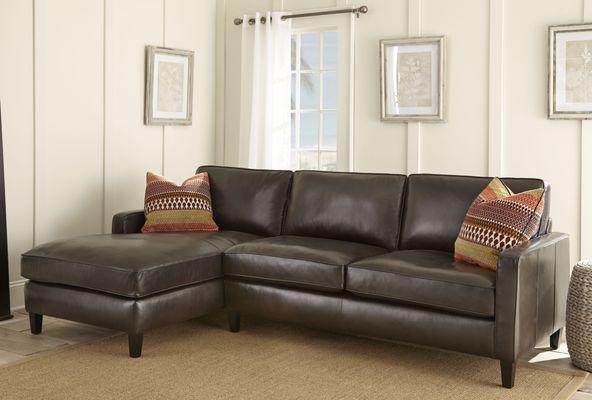 The Anguilla 100% leather sofa sectional style with chaise on one end. Great traditional piece to dress up any living room!