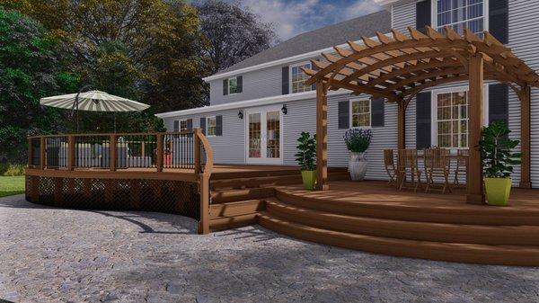 3D render of a deck and pergola