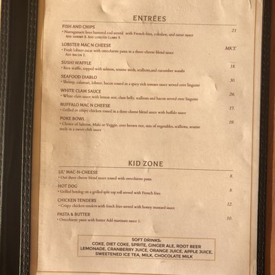 Entrees and Kids menu