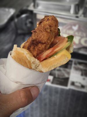 Fried Chicken and Waffle sandwich.