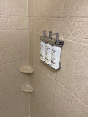 Shower with shampoo and conditioner and body wash dispenser