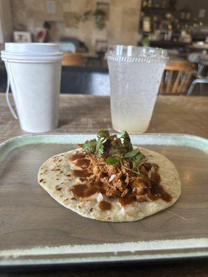 Emerald Lime Tonic, Chamomile Tea, Jackfruit Chikin' taco