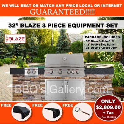 32" Blaze Grill with Double Side Burner and Double Access Door