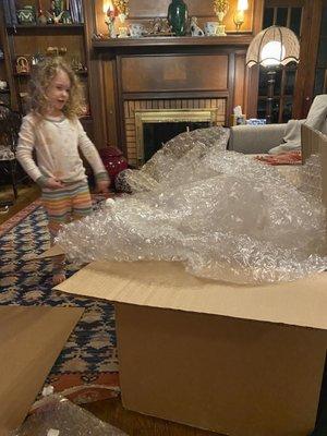 A pool of bubble wrap and packing peanuts.