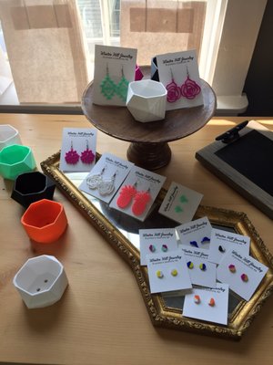 3D printer earrings & cups by Winter Hill Jewelry