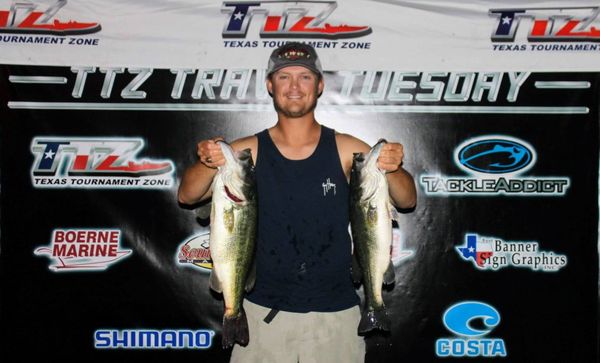 Two big fish that were part of a winning bag during a Texas Tournament Zone tournament.