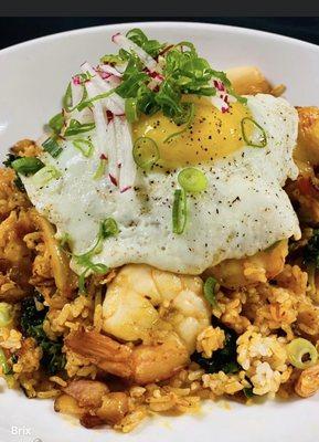 Kimchi bacon shrimp fried rice