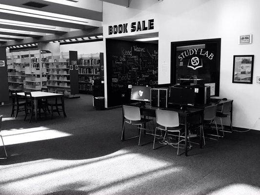 Computers, ongoing booksale room and study lab