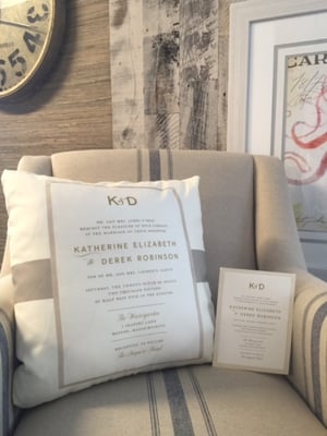 Pillow made from a scanned wedding invitation.  Printed on our Linen Cotton Canvas.