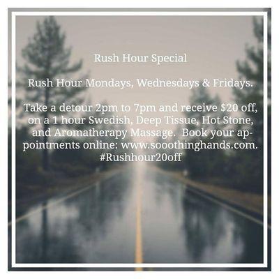 #RushHour #Relax #Massage #Swedish #DeepTissue #BookNow #20Off