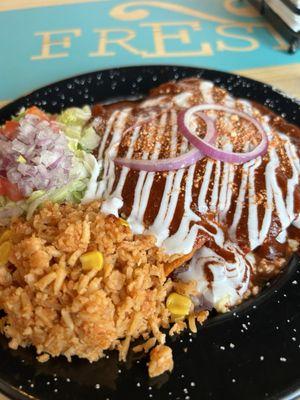 Red enchiladas plate.