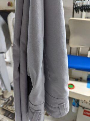 Man's no crease pants work.
 For the best quality we don't make any crease on front and sides of the pants.