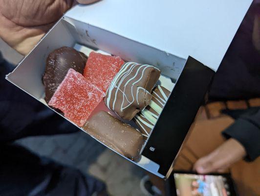 A box full of chocolates with different fillings