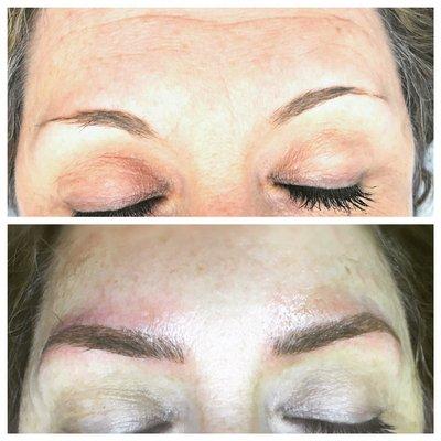 Before and after Microblading done by Isabell Daniel Lotus Lash and Brow