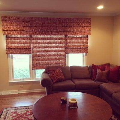 Custom hobbled roman shade designed by Walker Designs, LLC