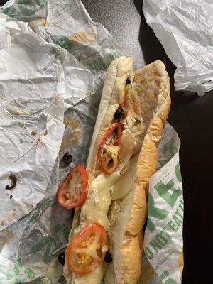 Worst subway sandwich I've ever had.  Wasn't even cut in half.  Had to throw it away because it had objects I couldn't identify.