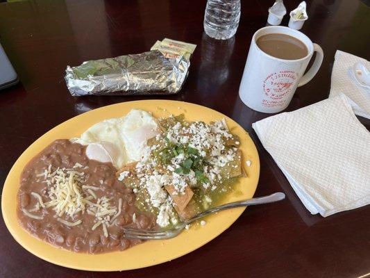 Chile Quiles are the best with flour tortillas made on the spot. Excellent way to start the morning.