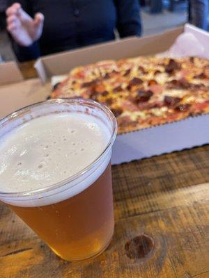 Charcuterie pizza with Rose City IPA