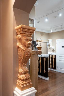 This impressive Lion Island Height Corbel greets guests as they enter our showroom.