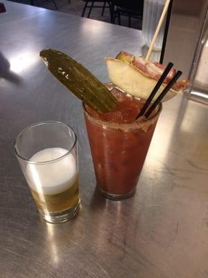 Sunday Funday Bloody Mary garnished with a mini Cuban sandwich...only $3!