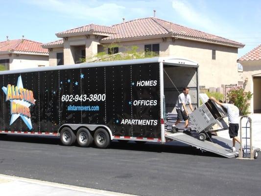 Our fleet of 17 custom dimension enclosed trailers load & unload faster than standard box trucks with lift gates saving U money!