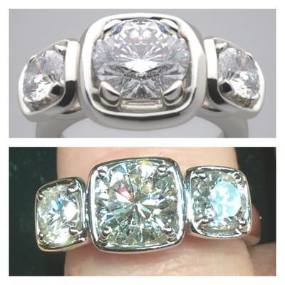 Top is the picture of the ring I wanted. Bottom is the amazing ring created by Ken at New England Jewelry from a pendant and earrings