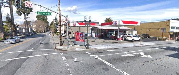 Street view from intersection of Broadway and El Camino Real.