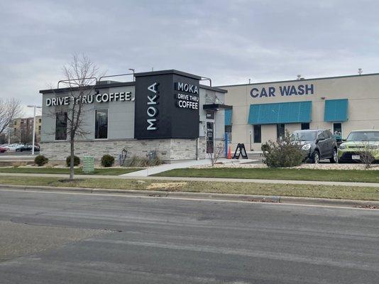 Exterior. Gettin' coffee by the car wash.