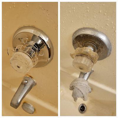 Replacing shower tub kit trim and cartridge.