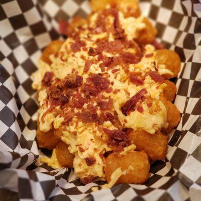 Southern Tots (tater tots topped with pimento cheese and bacon)