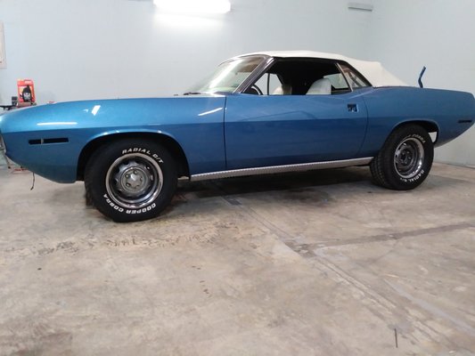 1970 convertible barracuda paint code B 5 blue restoration almost complete