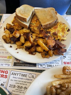 Five star pastrami omelet with home fries.