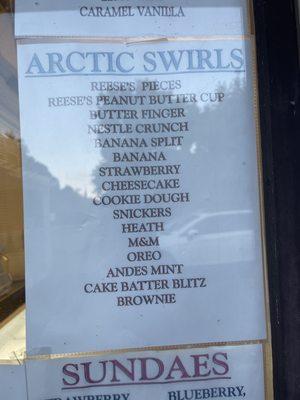 "Arctic Swirls" Menu