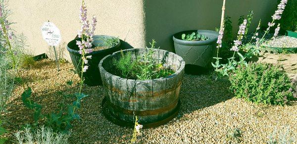 Bucket troughs for outdoor gardens.