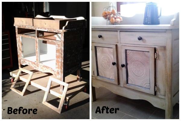 One of our own projects, sold! An old cabinet that we fixed, and added pie safe panels before a little piece of shabby chic magic! Beautiful