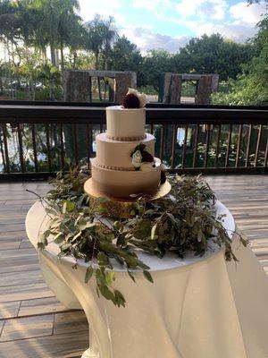 Three tier, three flavor and frosting layered wedding cake