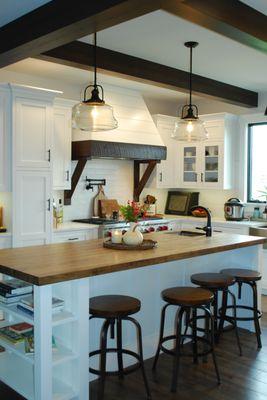 White Farmhouse Kitchen with Butcher Block Top