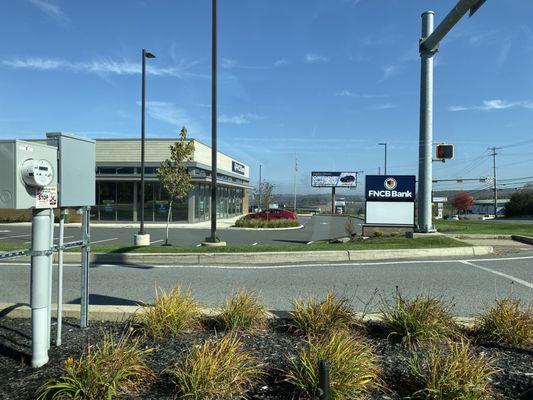 Entrance of FNCB Bank is right at the Dunkin' light on 315