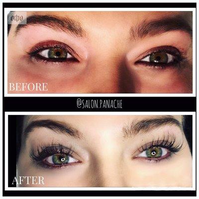 Before and After of Eyelash Extensions done by the salon's esthetician!