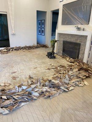 Demolition of the Herringbone Hardwood Floor