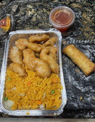 Sweet & Sour Chicken with egg roll