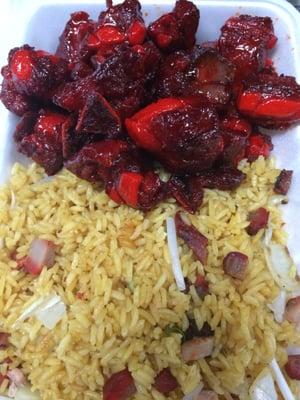 BBQ spare rib tips with pork fried rice