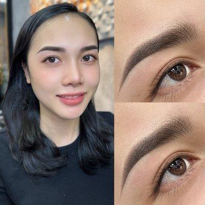 Combination hairstrocks and ombre eyebrows