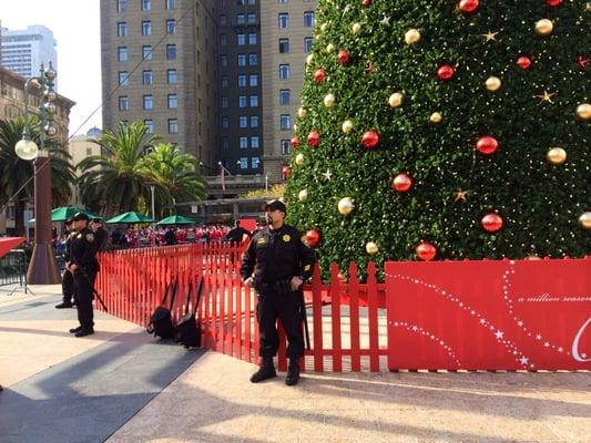 Guarding the Christmas Tree at Union Square.