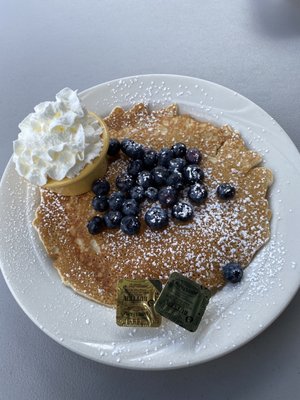 Pancakes with fresh blueberries (I asked for it on side not in batter). Best pancakes