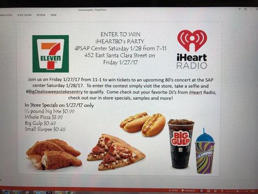 On 1/27/17 iHEART Radio will be at the store from 11-1.  There will be samples, specials and more #BigDealssweepstakesentry to win.