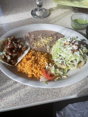 Combo plate with chicken taco and chulpa